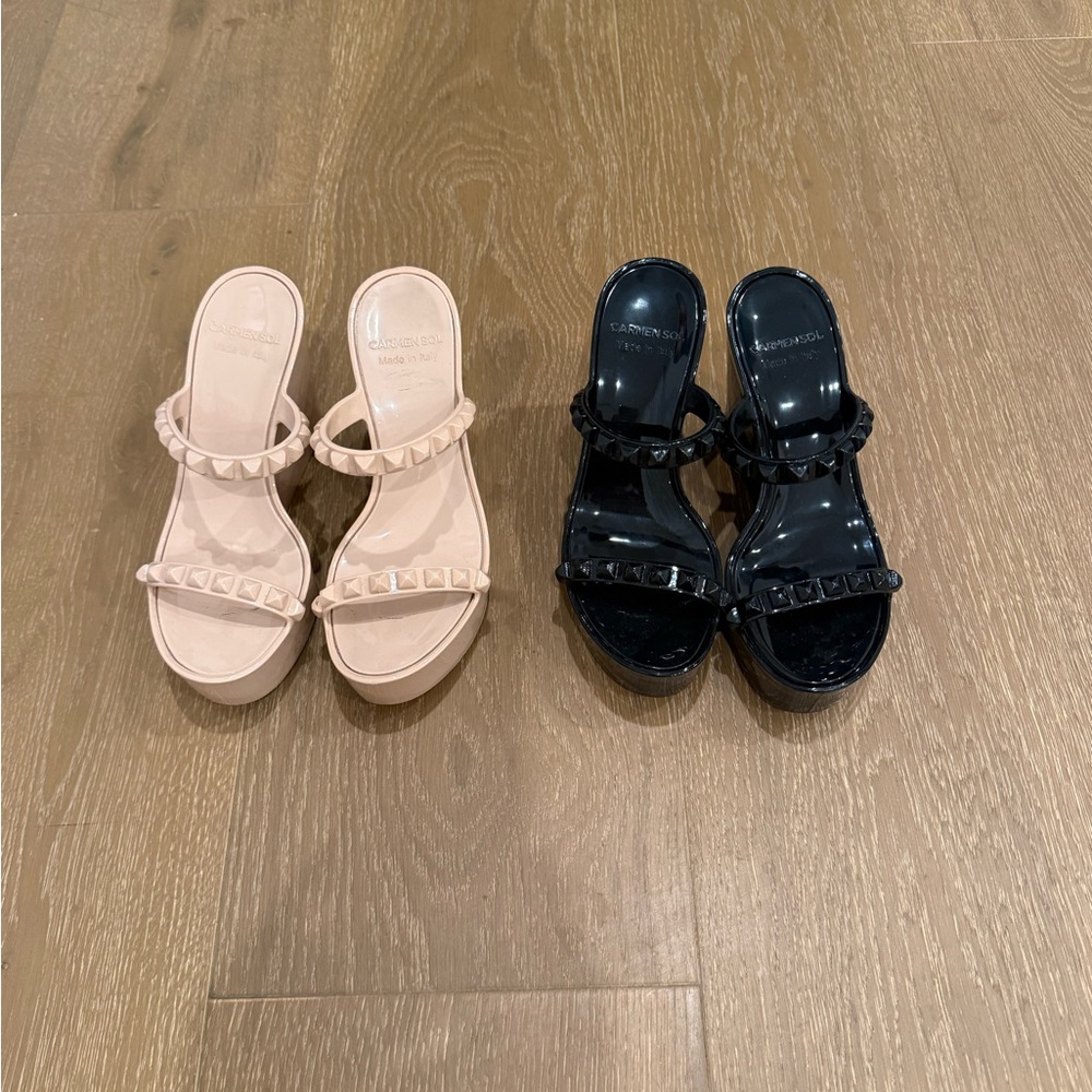 Chic Studded Slide Sandals in Black and Beige